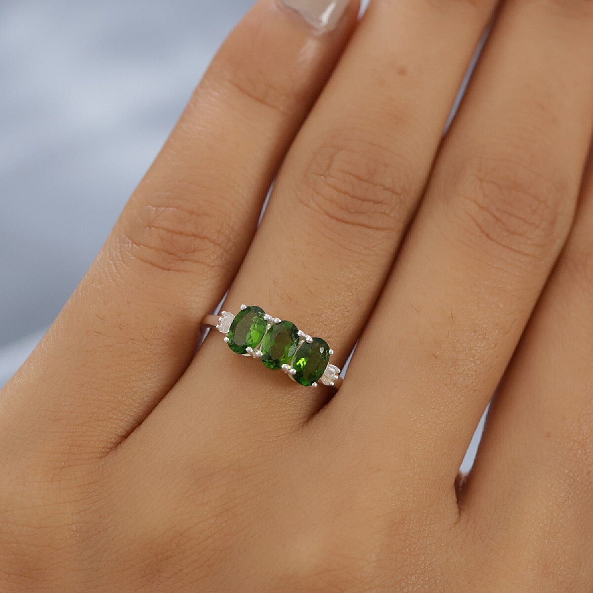 Chrome Diopside and Diamond Ring in Sterling Silver 1.27 Ct.