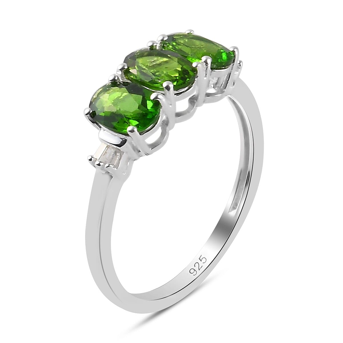 Chrome Diopside and Diamond Ring in Sterling Silver 1.27 Ct.