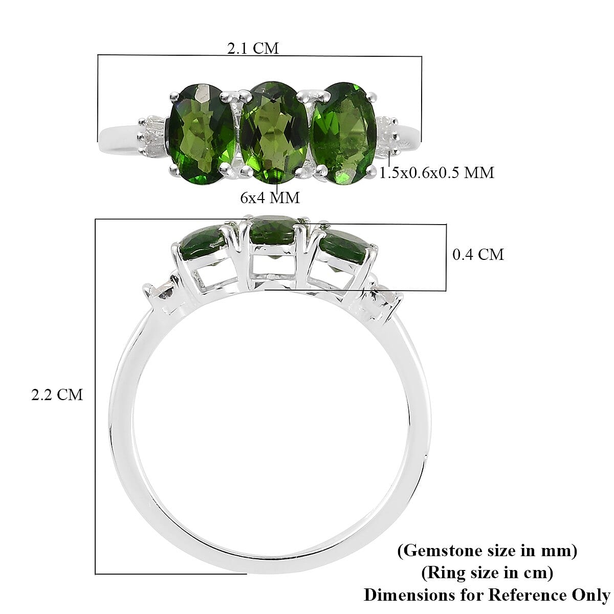Chrome Diopside and Diamond Ring in Sterling Silver 1.27 Ct.