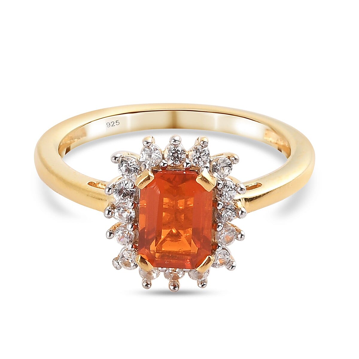 Extremely Rare  Jalisco Fire Opal and Natural Cambodian Zircon Ring in 14K Gold Overlay Sterling Silver 1.05 Ct.