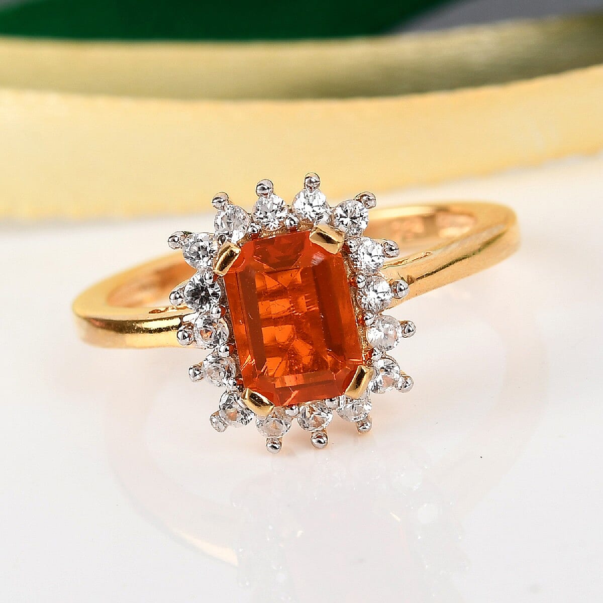 Extremely Rare  Jalisco Fire Opal and Natural Cambodian Zircon Ring in 14K Gold Overlay Sterling Silver 1.05 Ct.