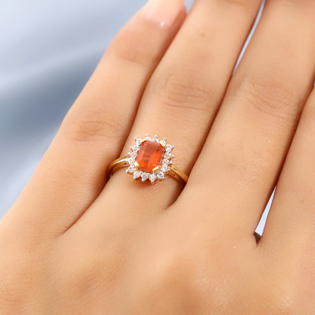 Extremely Rare  Jalisco Fire Opal and Natural Cambodian Zircon Ring in 14K Gold Overlay Sterling Silver 1.05 Ct.