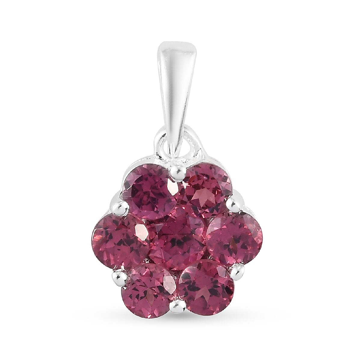 Orissa Rose Garnet  Floral Pendant in Sterling Silver 1.85 Ct.