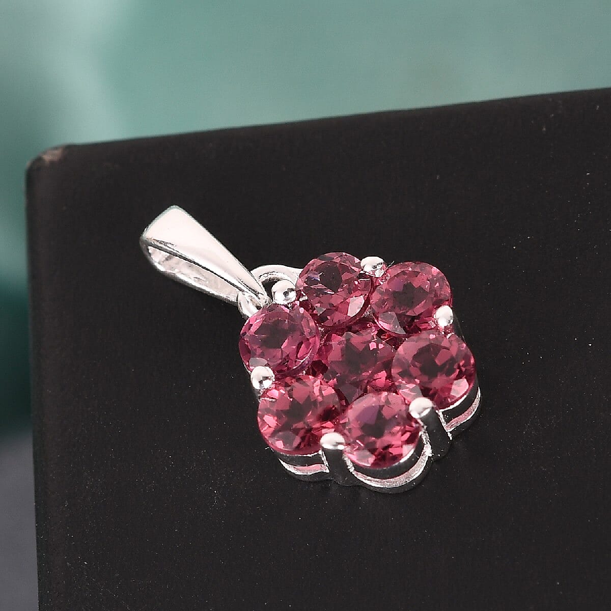 Orissa Rose Garnet  Floral Pendant in Sterling Silver 1.85 Ct.