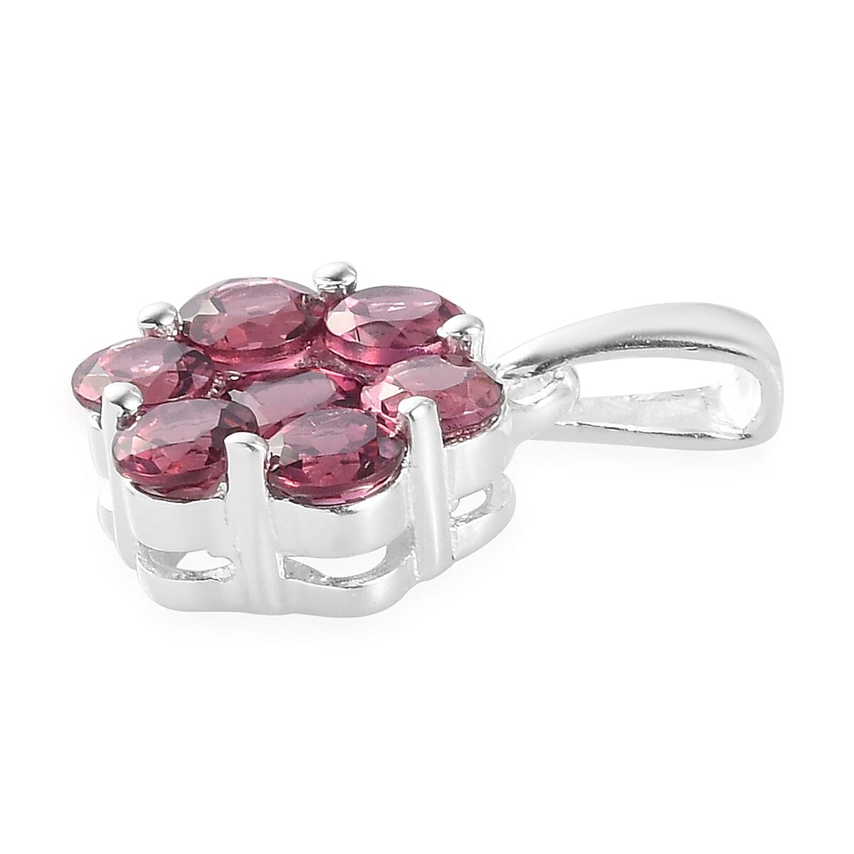 Orissa Rose Garnet  Floral Pendant in Sterling Silver 1.85 Ct.