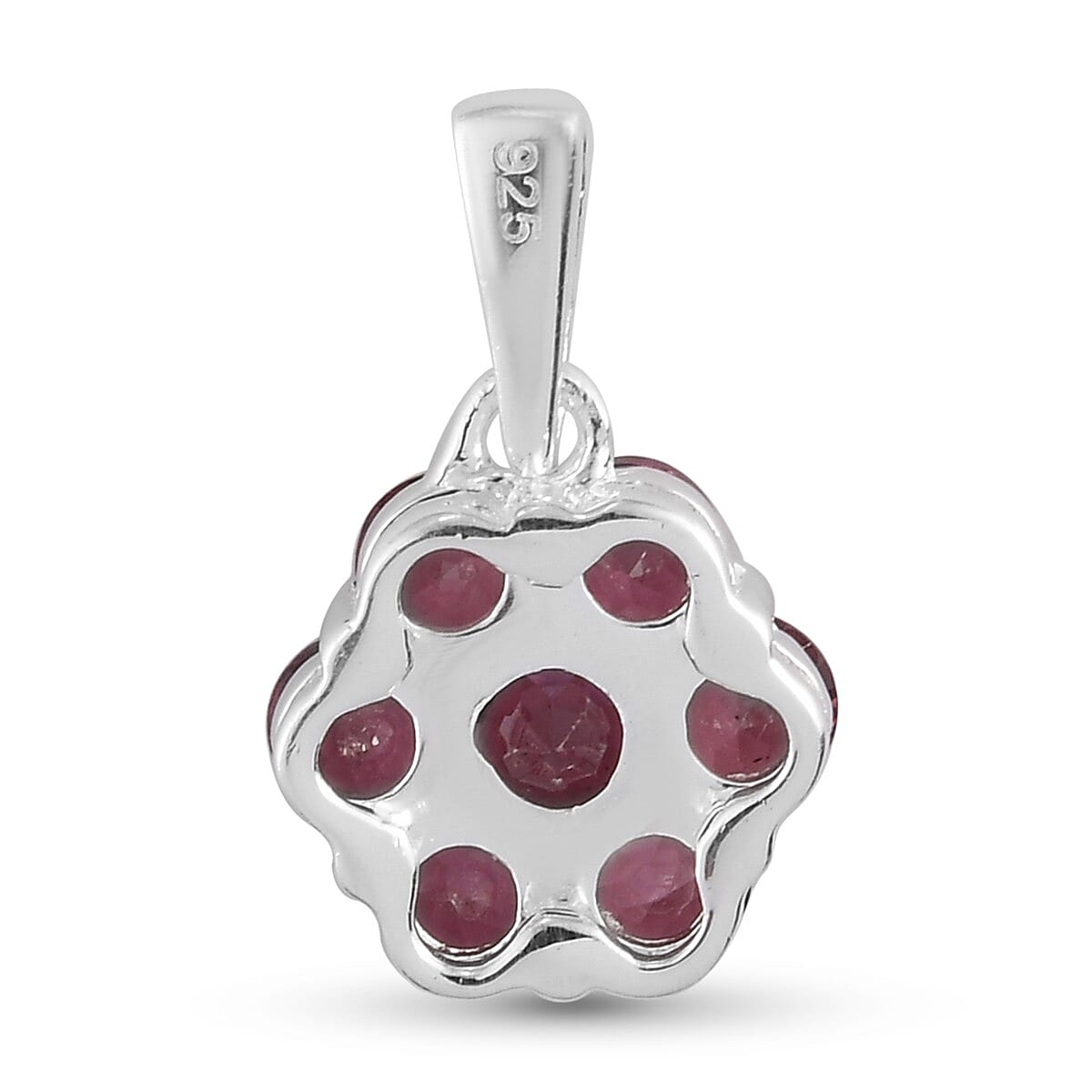 Orissa Rose Garnet  Floral Pendant in Sterling Silver 1.85 Ct.
