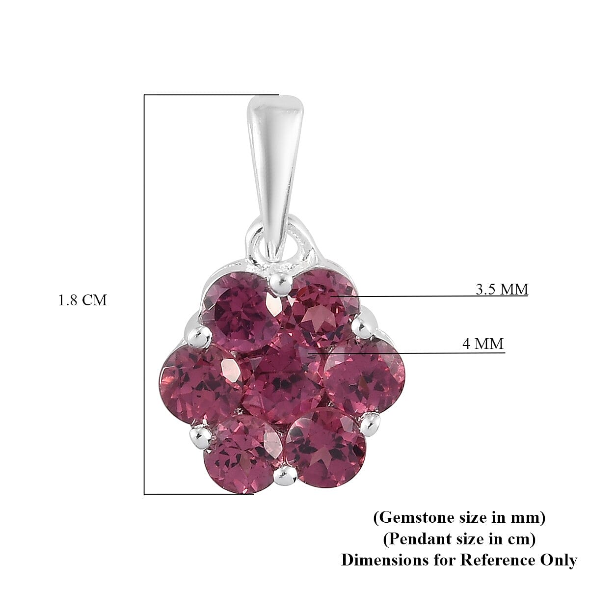 Orissa Rose Garnet  Floral Pendant in Sterling Silver 1.85 Ct.