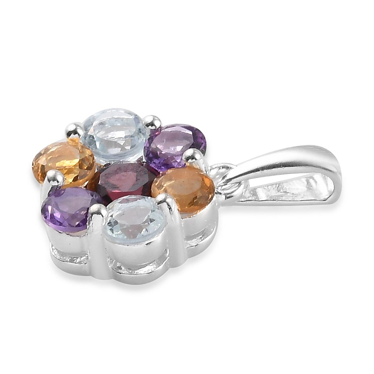 Citrine, Bolivian Amethyst, Skyblue Topaz and Rose Garnet Floral Pendant in Sterling Silver 1.520 Ct.