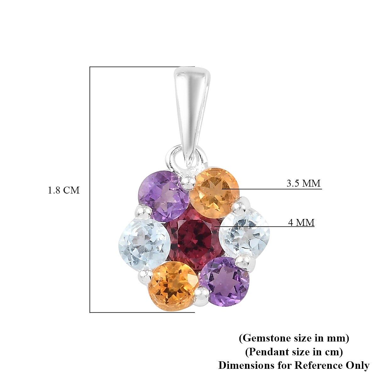 Citrine, Bolivian Amethyst, Skyblue Topaz and Rose Garnet Floral Pendant in Sterling Silver 1.520 Ct.
