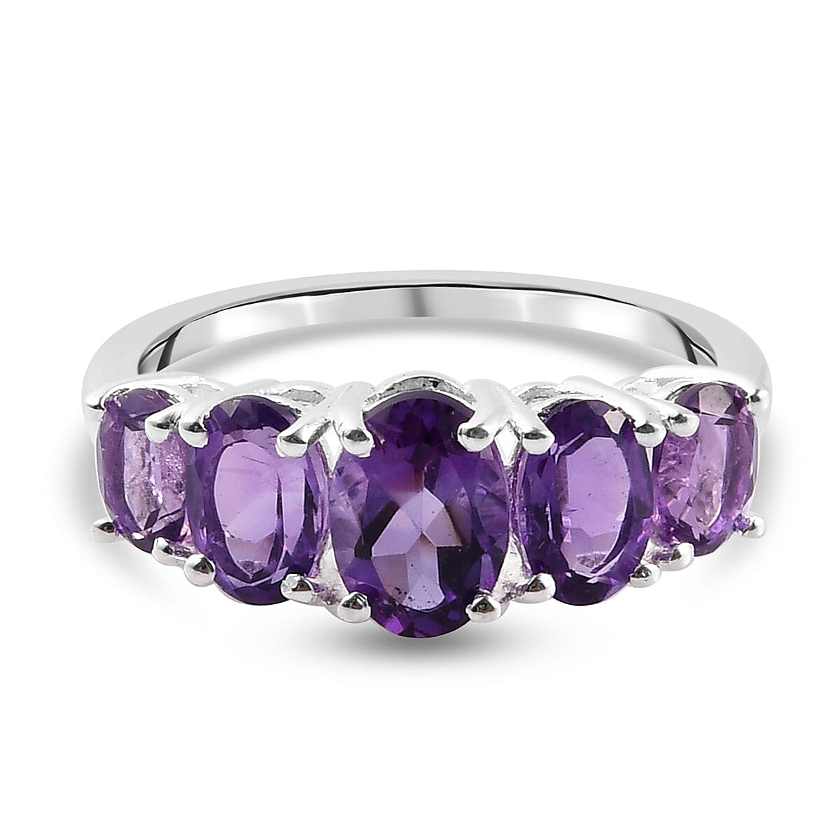 Amethyst 5-Stone Ring in Sterling Silver 2.13 Ct.