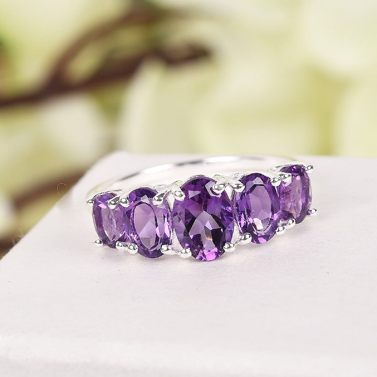 Amethyst 5-Stone Ring in Sterling Silver 2.13 Ct.