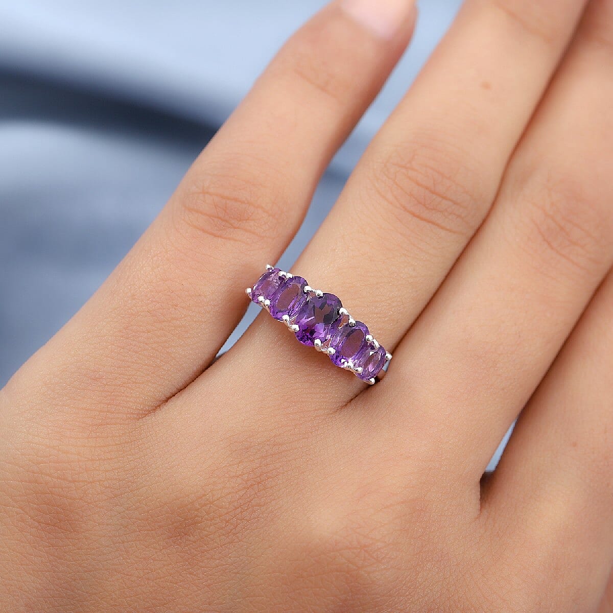 Amethyst 5-Stone Ring in Sterling Silver 2.13 Ct.