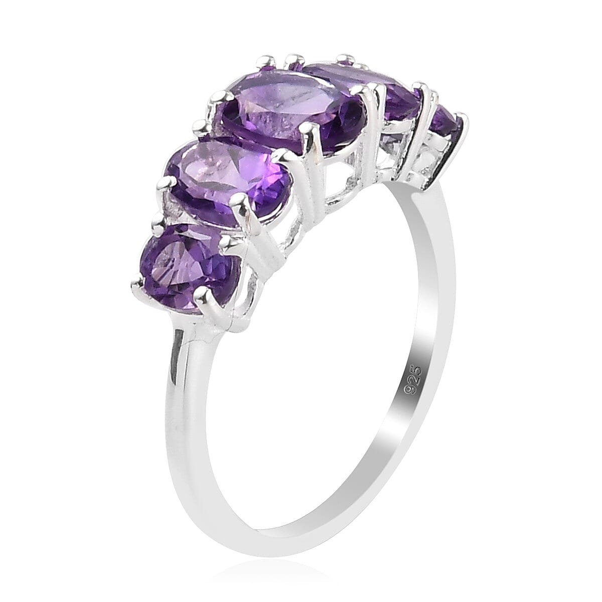 Amethyst 5-Stone Ring in Sterling Silver 2.13 Ct.