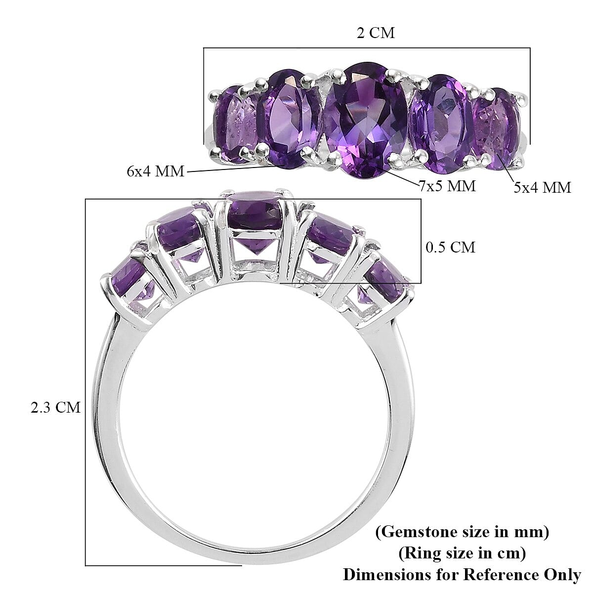 Amethyst 5-Stone Ring in Sterling Silver 2.13 Ct.