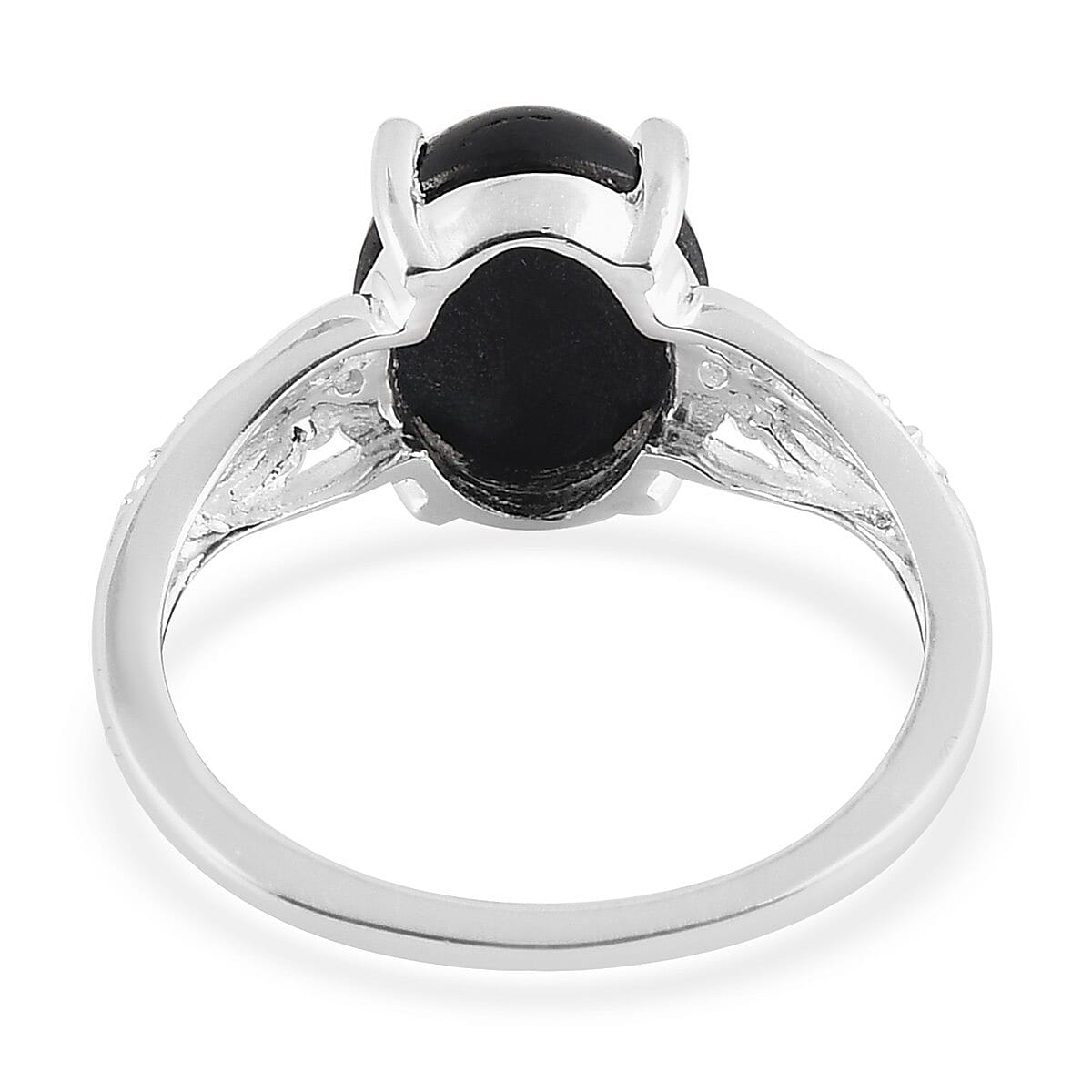 Black Star Diopside and Natural Cambodian Zircon Ring in Sterling Silver 3.02 Ct.