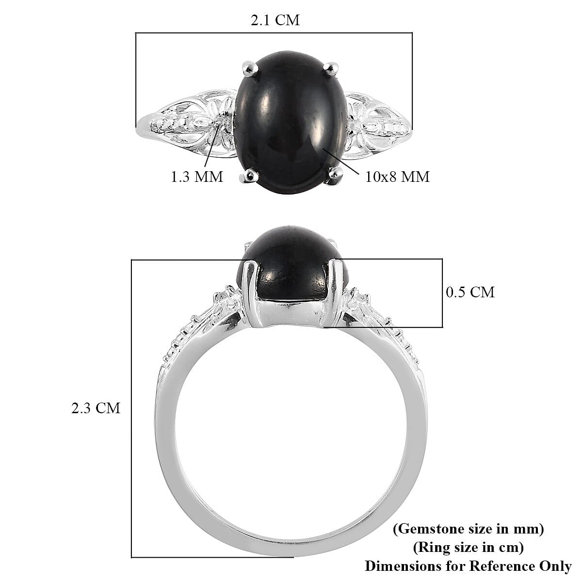 Black Star Diopside and Natural Cambodian Zircon Ring in Sterling Silver 3.02 Ct.