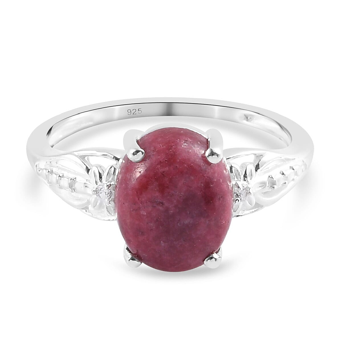 Thulite and Natural Cambodian Zircon Ring in Sterling Silver 3.02 Ct.