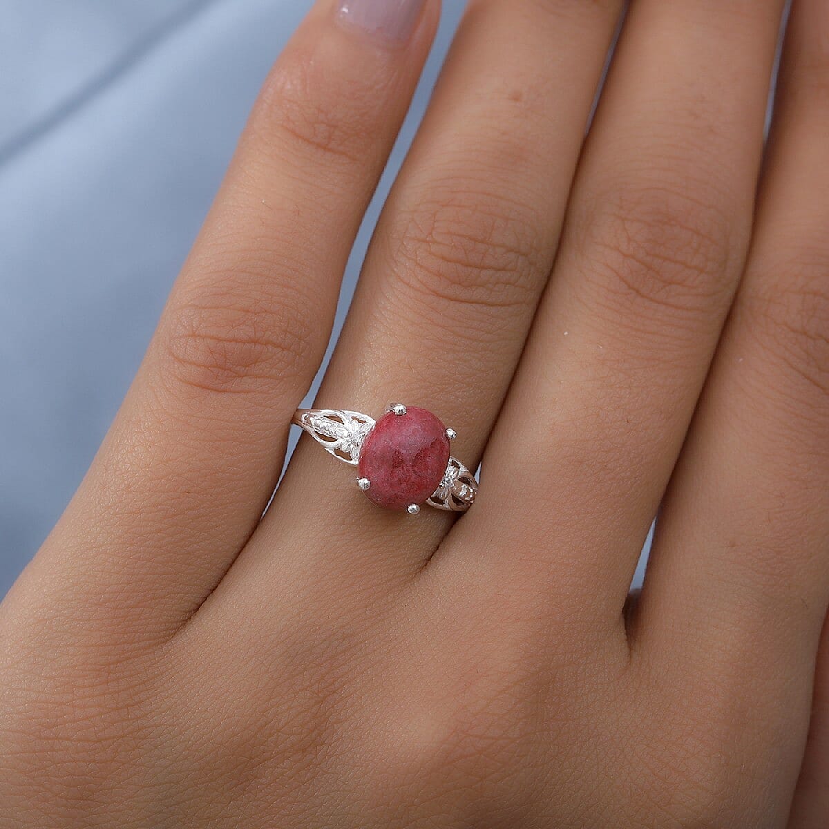 Thulite and Natural Cambodian Zircon Ring in Sterling Silver 3.02 Ct.