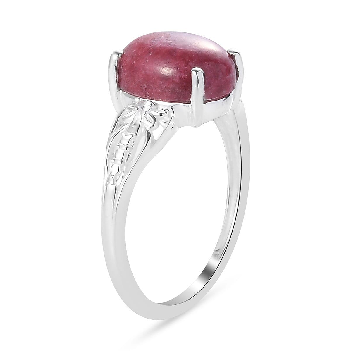 Thulite and Natural Cambodian Zircon Ring in Sterling Silver 3.02 Ct.