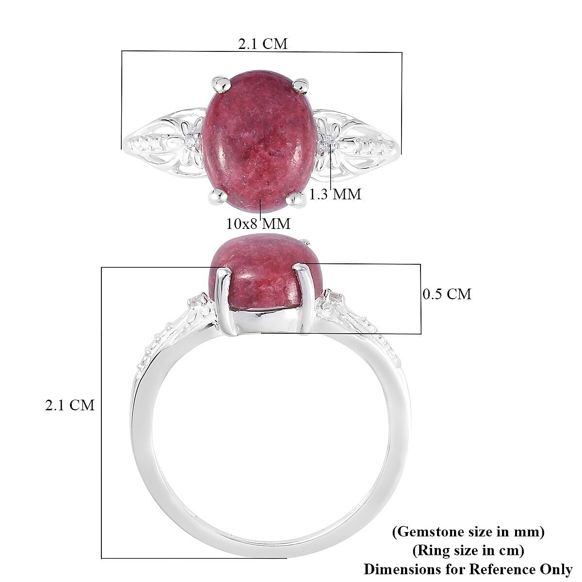 Thulite and Natural Cambodian Zircon Ring in Sterling Silver 3.02 Ct.