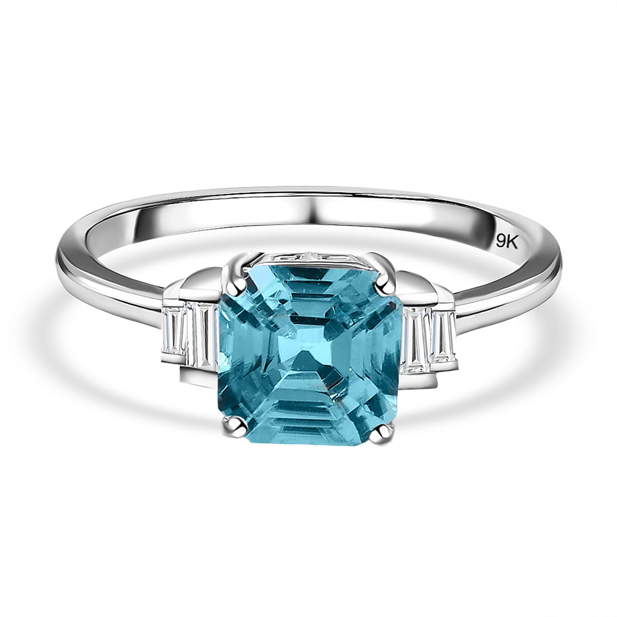 9K White Gold Ratanakiri Blue Zircon and Natural Zircon 3.00 Ct.