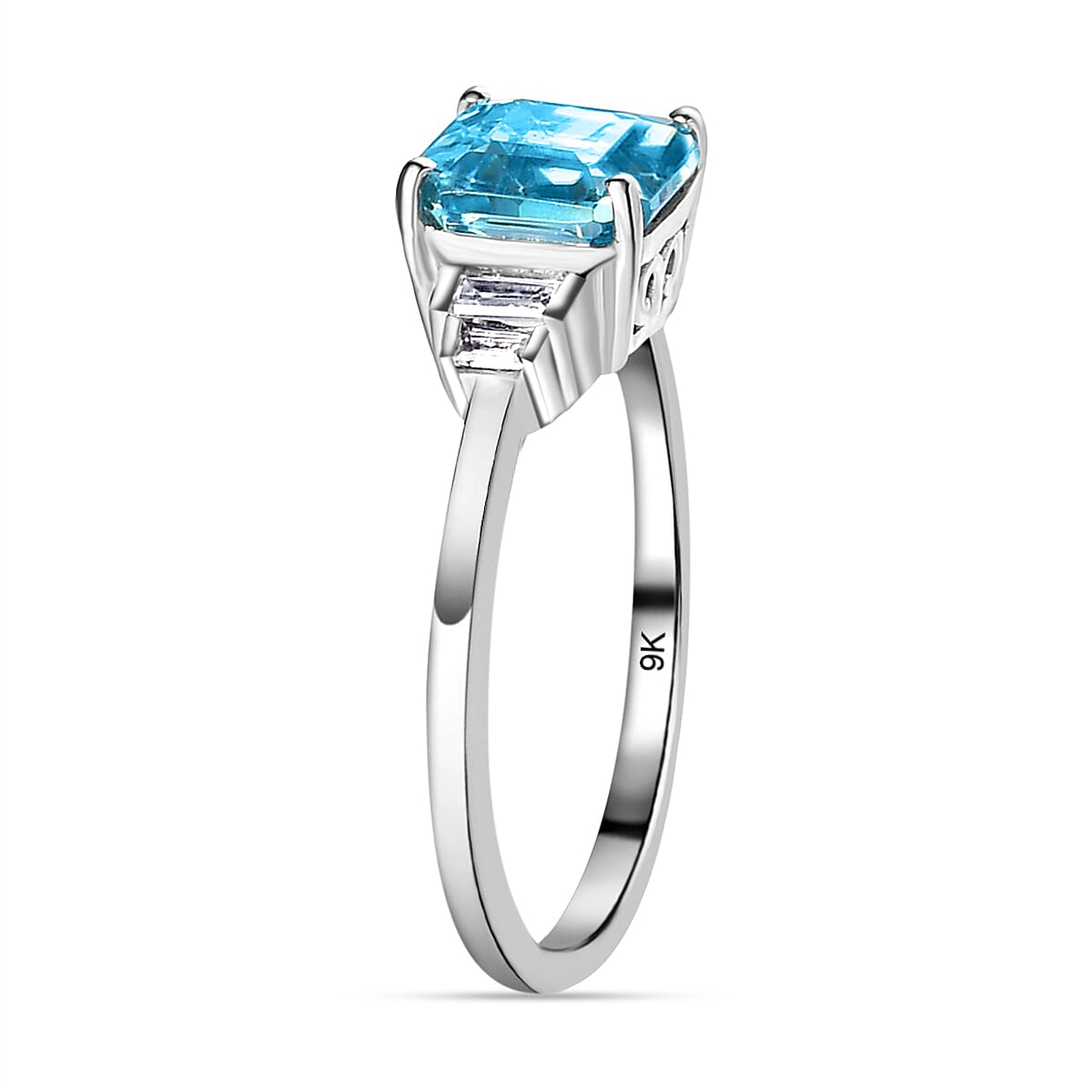 9K White Gold Ratanakiri Blue Zircon and Natural Zircon 3.00 Ct.
