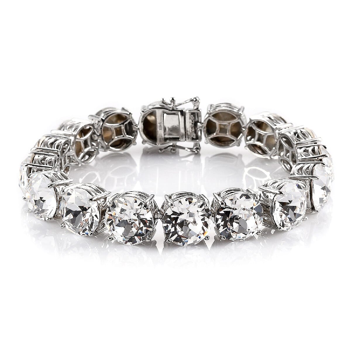 Lustro Stella White Crystal Bracelet (Size 7.5) in Platinum Tone