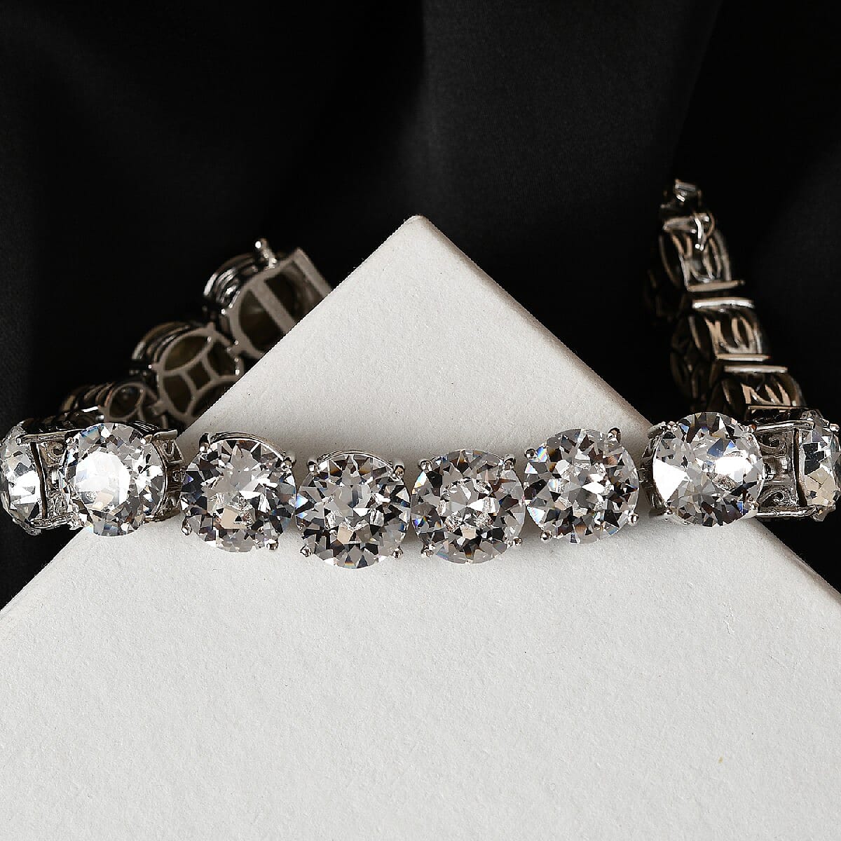 Lustro Stella White Crystal Bracelet (Size 7.5) in Platinum Tone