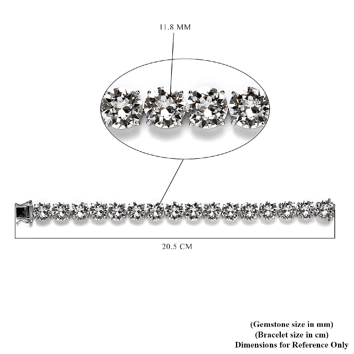 Lustro Stella White Crystal Bracelet (Size 7.5) in Platinum Tone