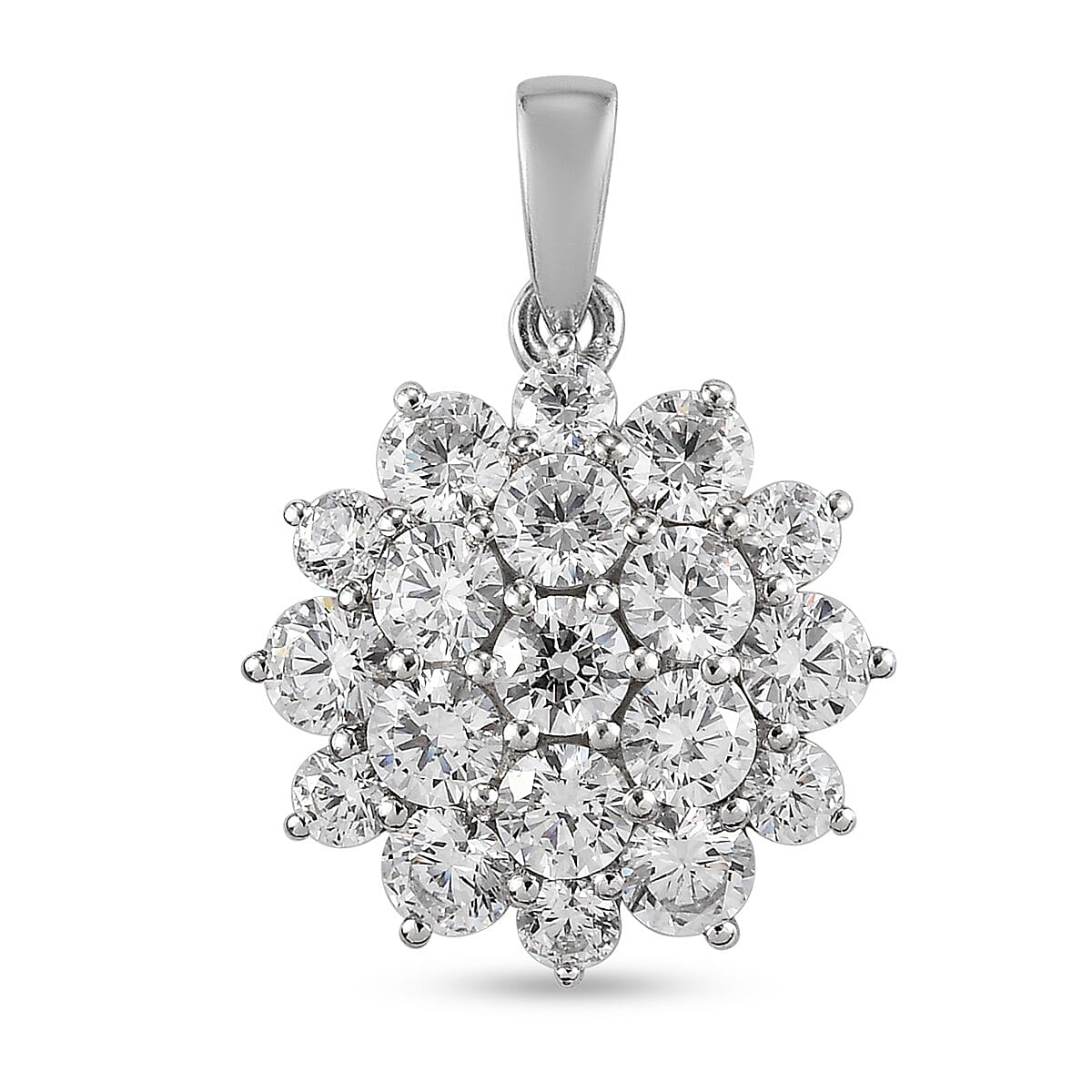 Lustro Stella Platinum Overlay Sterling Silver Cluster Pendant Made with Finest CZ 7.35 Ct.