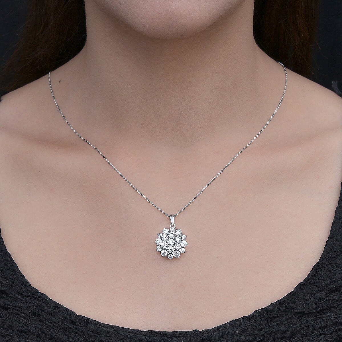 Lustro Stella Platinum Overlay Sterling Silver Cluster Pendant Made with Finest CZ 7.35 Ct.