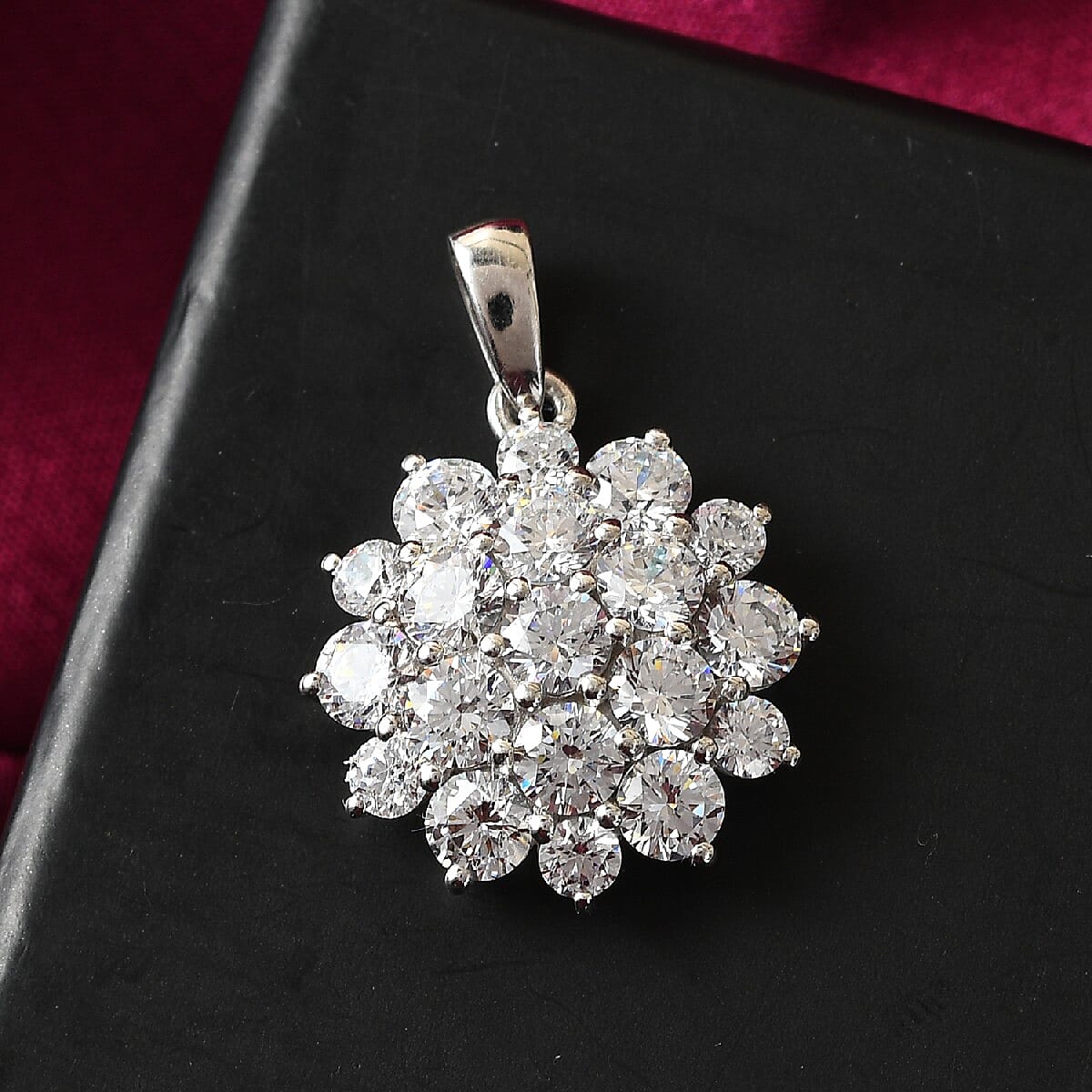 Lustro Stella Platinum Overlay Sterling Silver Cluster Pendant Made with Finest CZ 7.35 Ct.