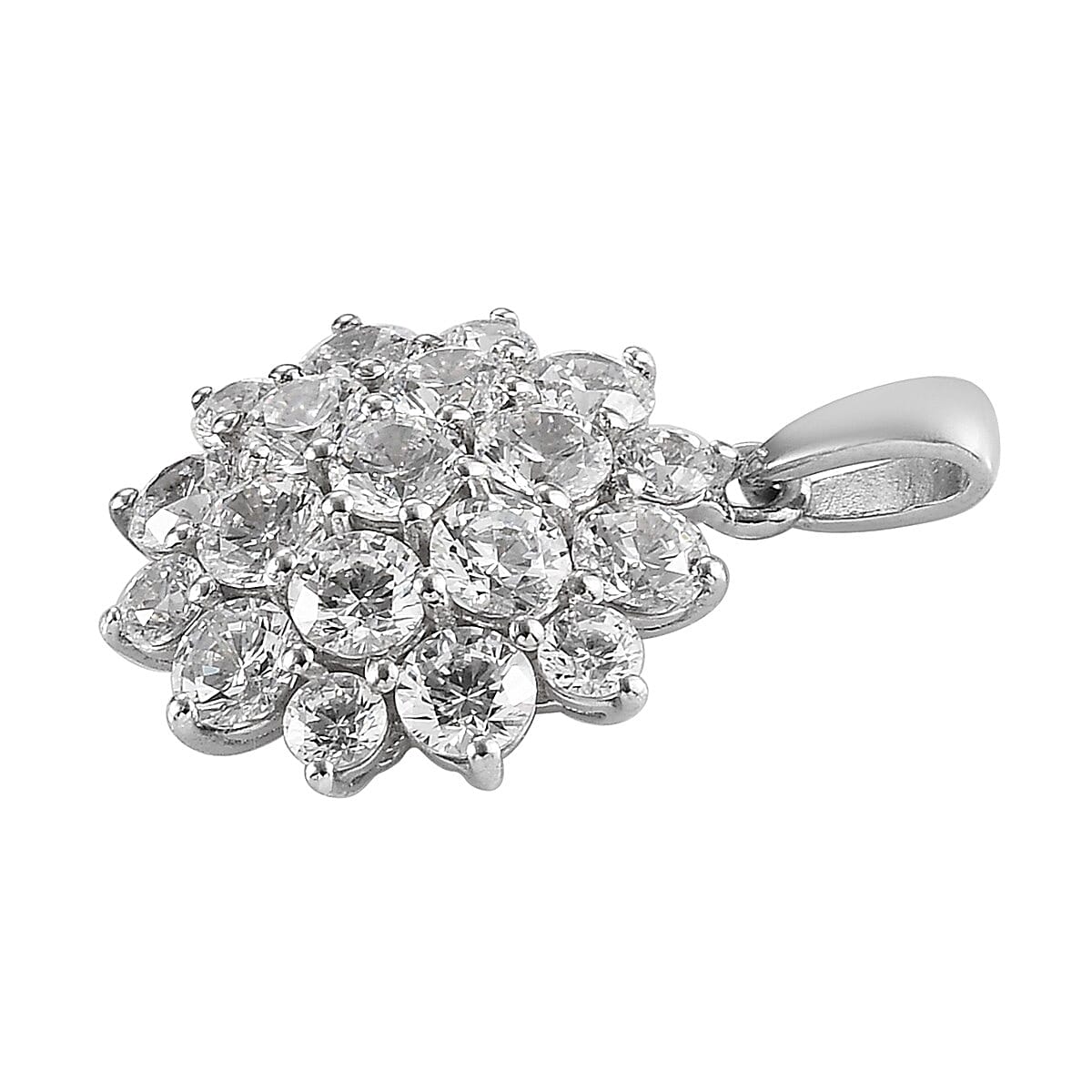 Lustro Stella Platinum Overlay Sterling Silver Cluster Pendant Made with Finest CZ 7.35 Ct.