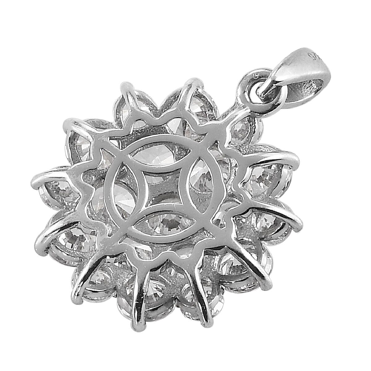 Lustro Stella Platinum Overlay Sterling Silver Cluster Pendant Made with Finest CZ 7.35 Ct.