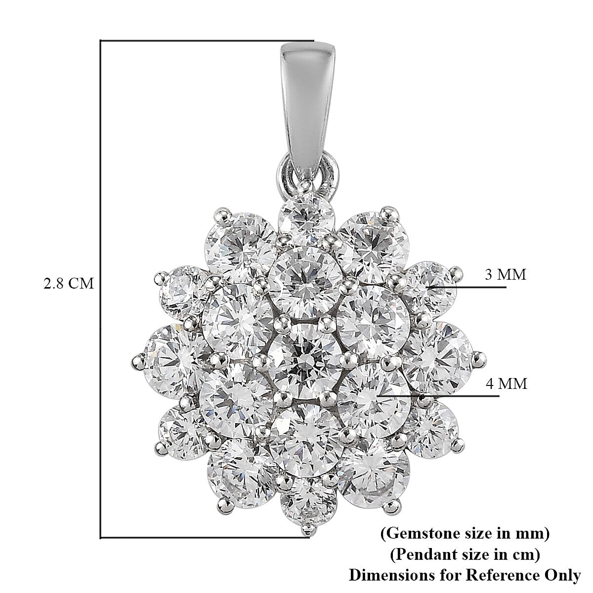 Lustro Stella Platinum Overlay Sterling Silver Cluster Pendant Made with Finest CZ 7.35 Ct.