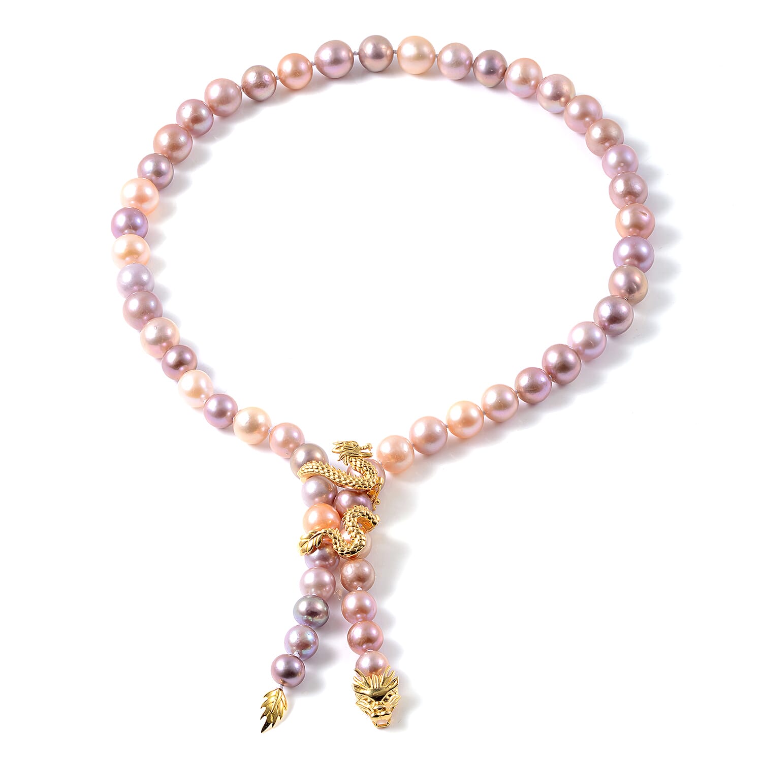 Multi Colour Edison Pearl Dragon Necklace (Size 22) in Yellow Gold Overlay Sterling Silver