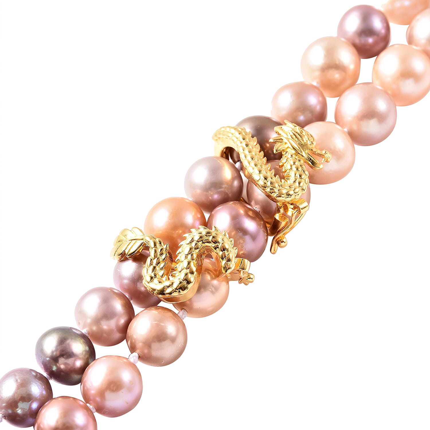 Multi Colour Edison Pearl Dragon Necklace (Size 22) in Yellow Gold Overlay Sterling Silver