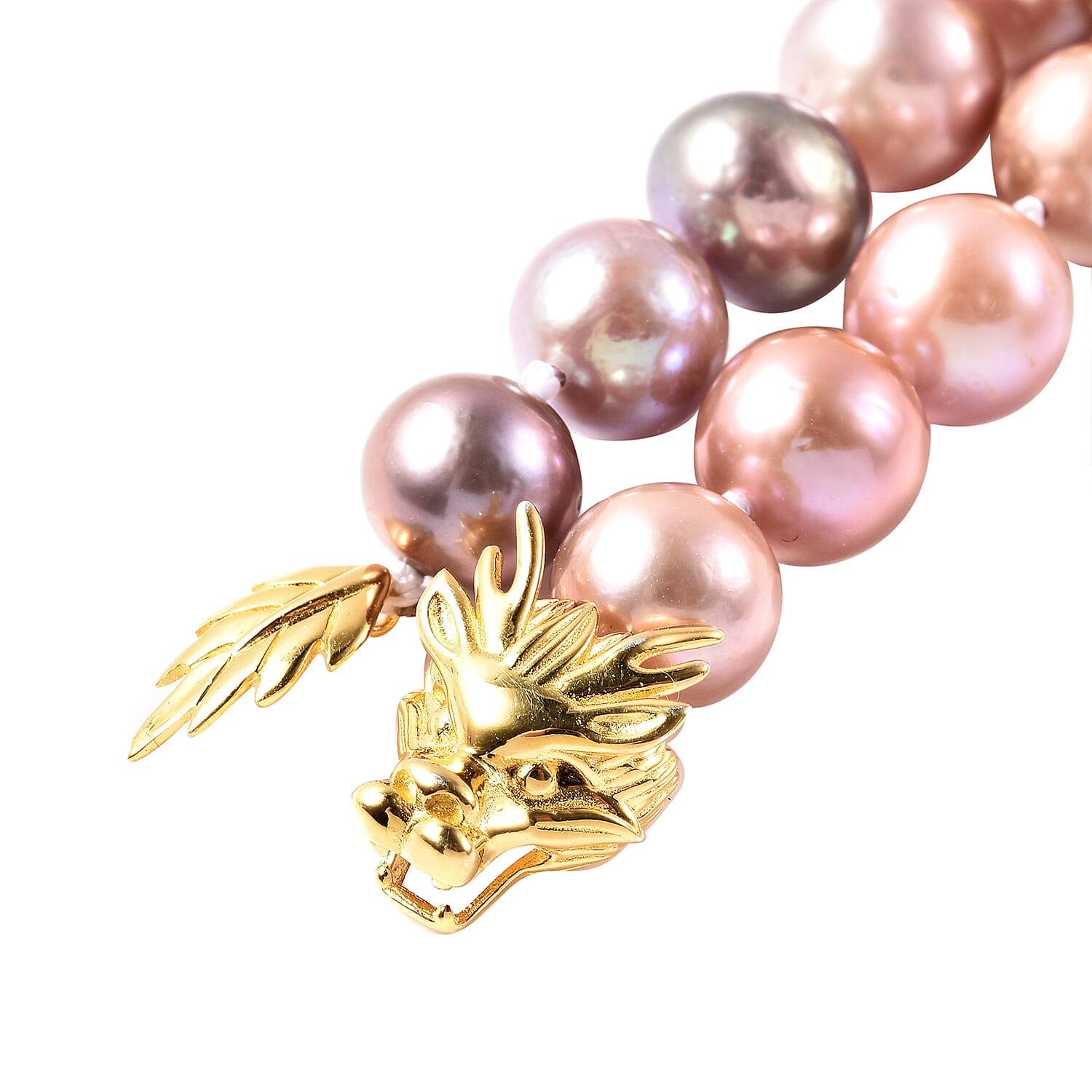 Multi Colour Edison Pearl Dragon Necklace (Size 22) in Yellow Gold Overlay Sterling Silver