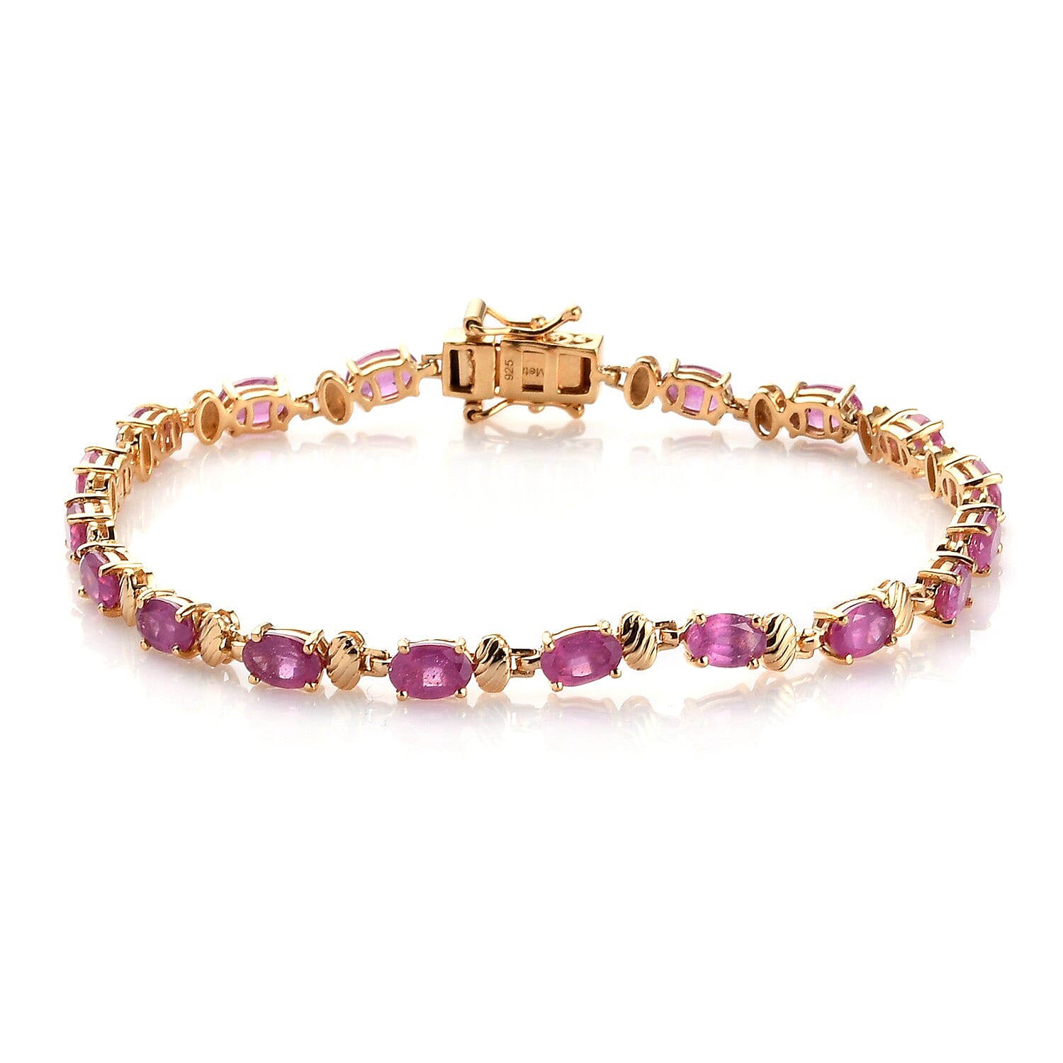 Pink Ruby bracelet (Size 7) in 14K Gold Overlay Sterling Silver 9.00 Ct, SIlver wt. 6.99 Gms