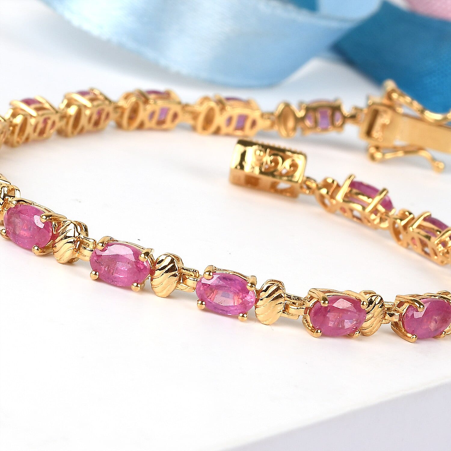 Pink Ruby bracelet (Size 7) in 14K Gold Overlay Sterling Silver 9.00 Ct, SIlver wt. 6.99 Gms