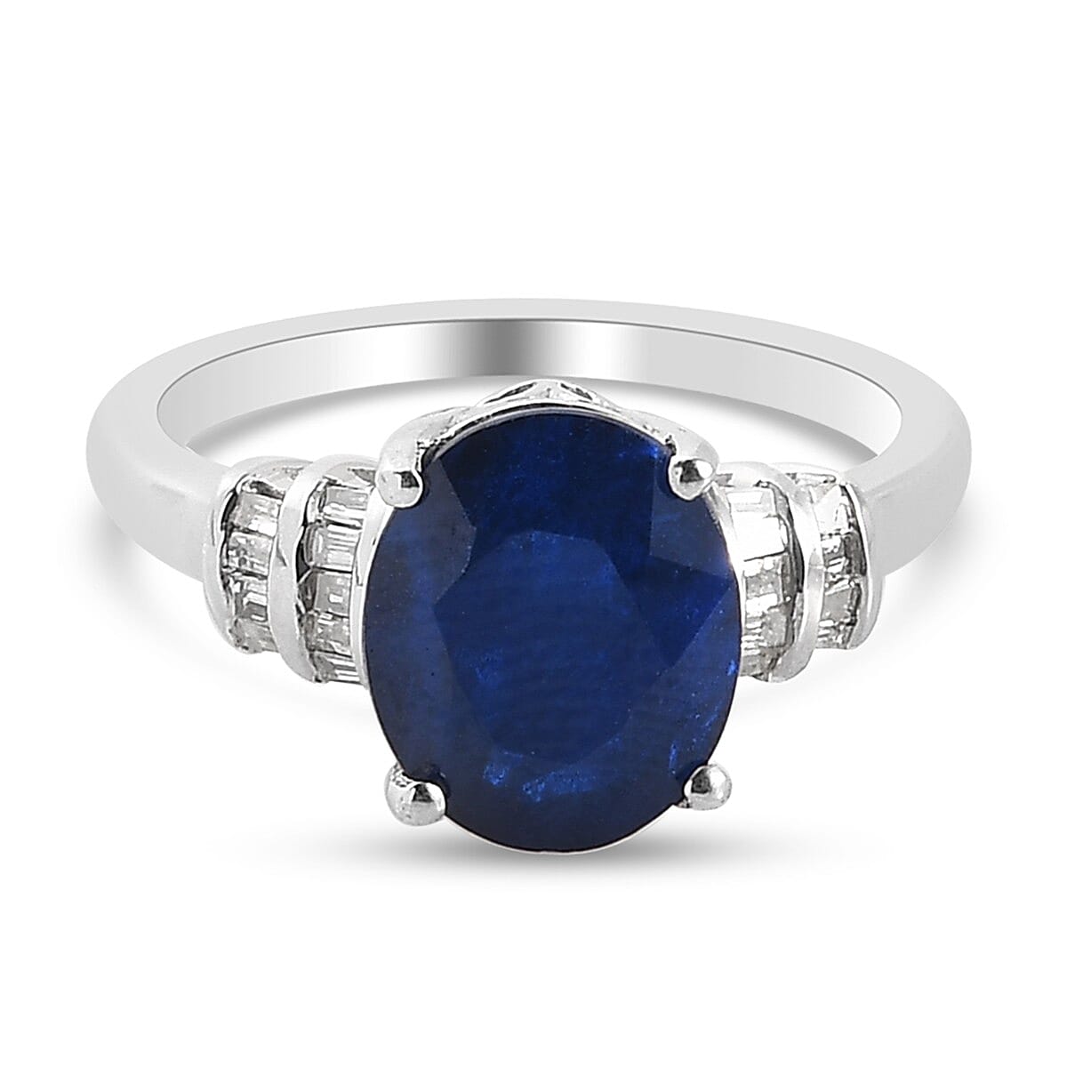 Tanzanian Blue Spinel and Diamond Ring in Platinum Overlay Sterling Silver 3.07 Ct.