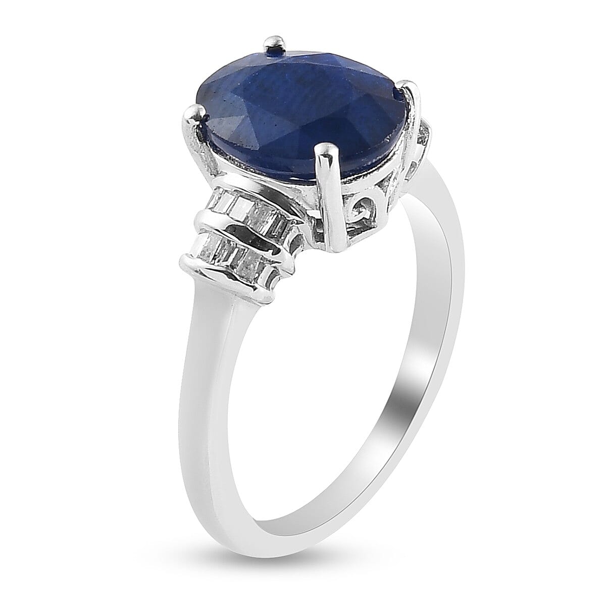 Tanzanian Blue Spinel and Diamond Ring in Platinum Overlay Sterling Silver 3.07 Ct.