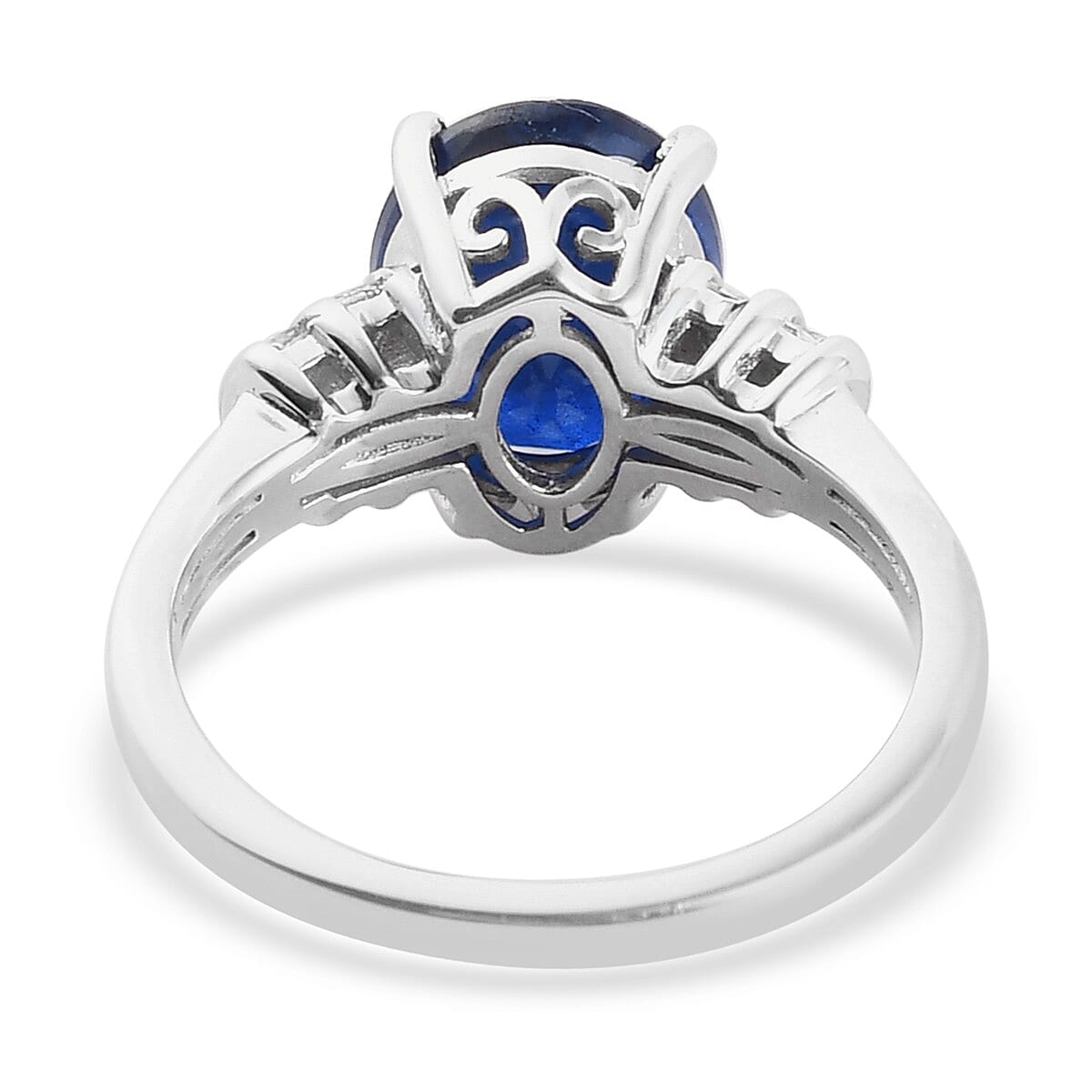 Tanzanian Blue Spinel and Diamond Ring in Platinum Overlay Sterling Silver 3.07 Ct.