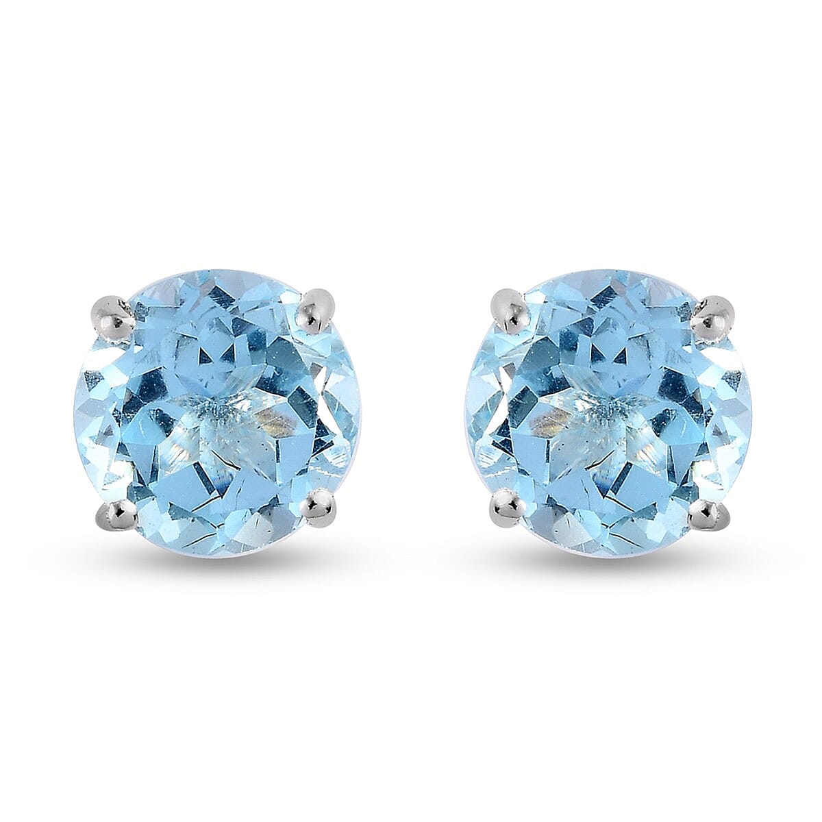 Skyblue Topaz Stud Earrings (with Push Back) in Sterling Silver 5.71 Ct.
