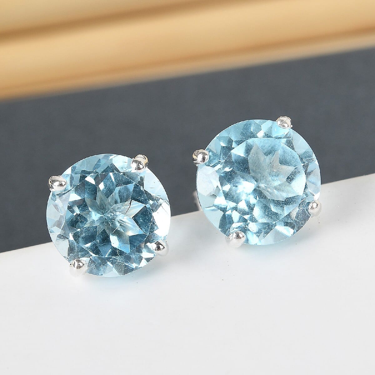 Skyblue Topaz Stud Earrings (with Push Back) in Sterling Silver 5.71 Ct.