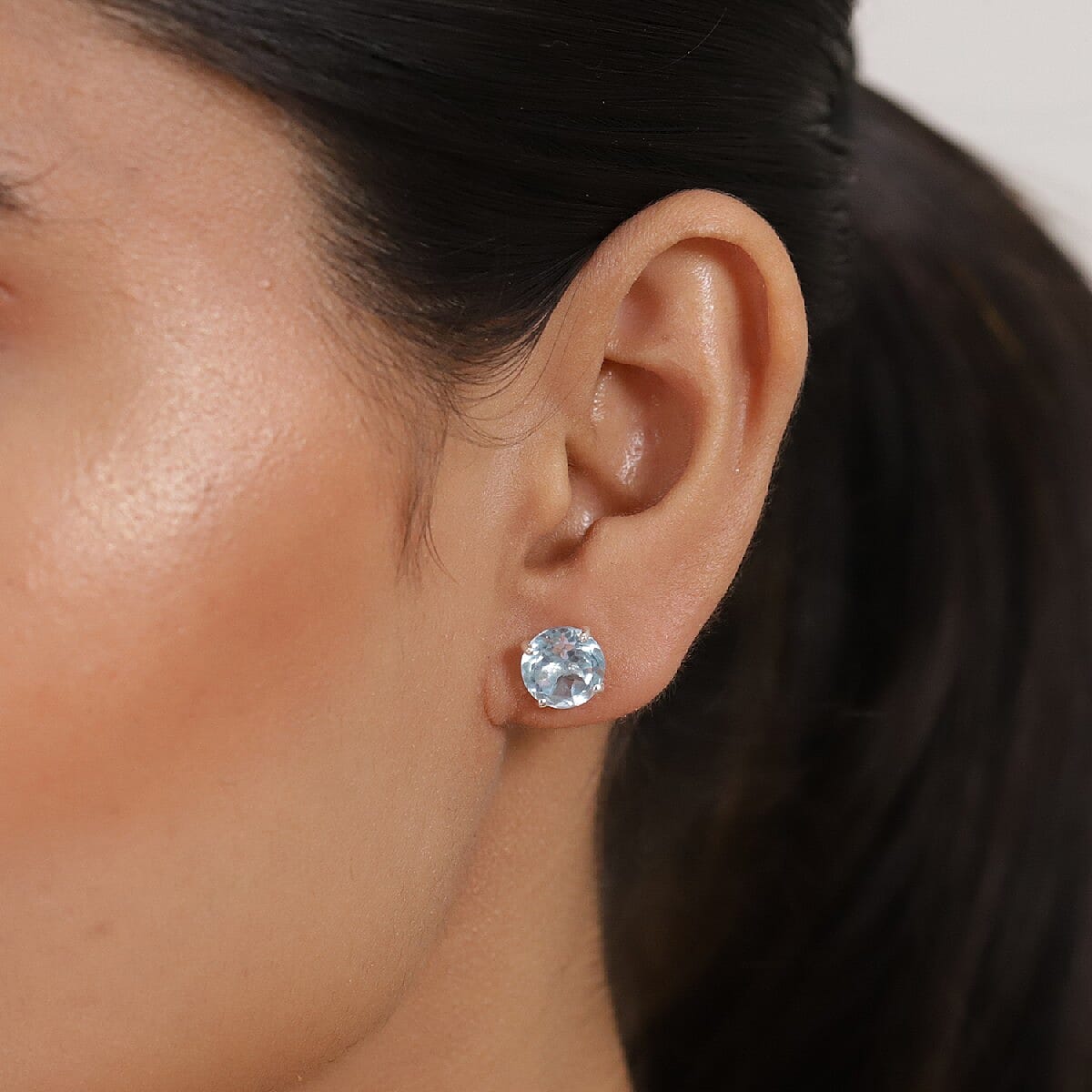 Skyblue Topaz Stud Earrings (with Push Back) in Sterling Silver 5.71 Ct.