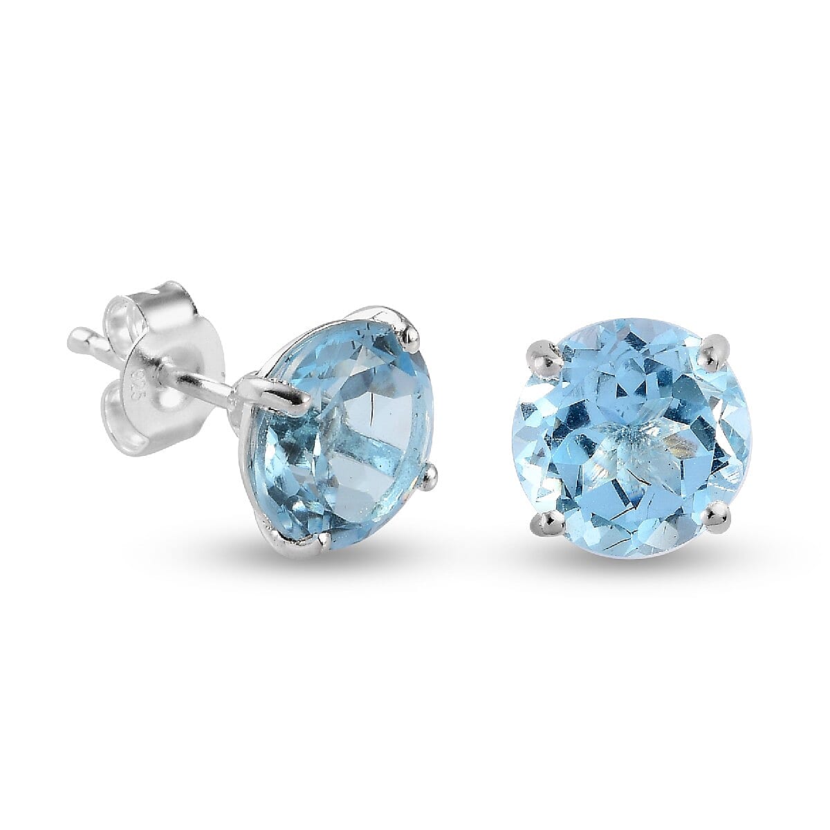 Skyblue Topaz Stud Earrings (with Push Back) in Sterling Silver 5.71 Ct.