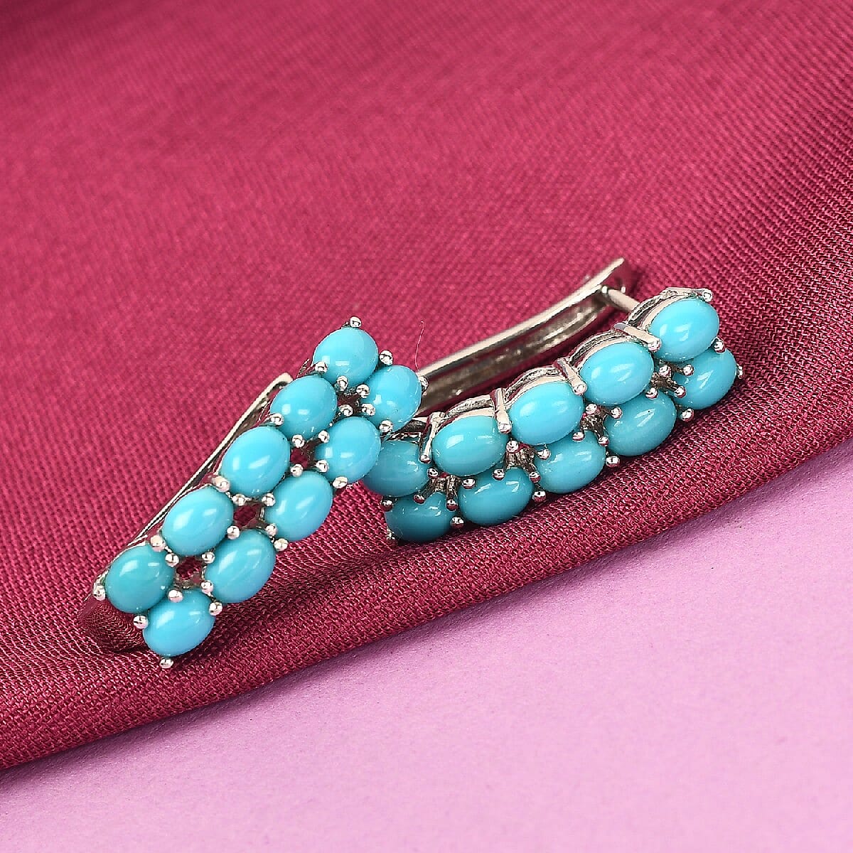 Arizona Sleeping Beauty Turquoise Earrings in Platinum Overlay Sterling Silver 3.000 Ct.