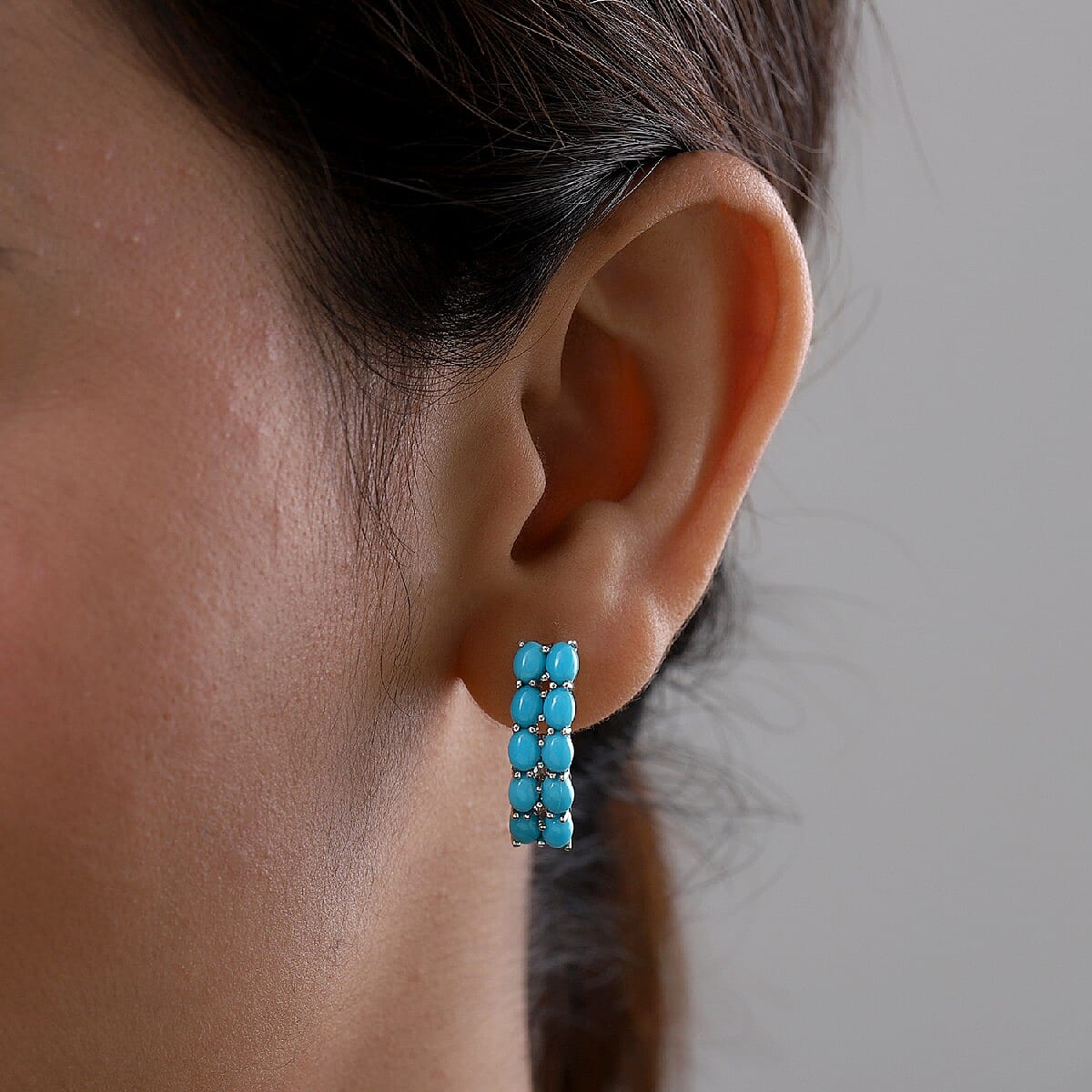 Arizona Sleeping Beauty Turquoise Earrings in Platinum Overlay Sterling Silver 3.000 Ct.