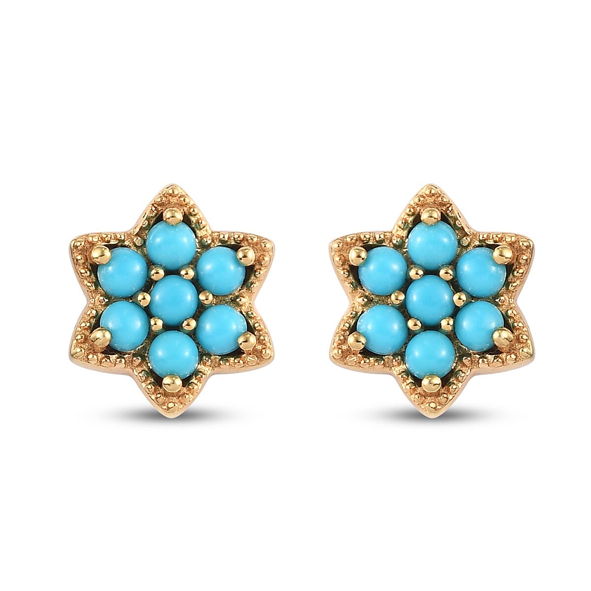 Arizona Sleeping Beauty Turquoise Cluster Stud Earrings (with Push Back) in 14K Gold Overlay Sterling Silver 1.050 Ct.